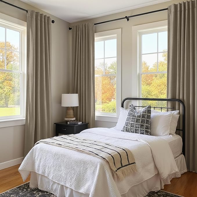 INOVADAY 100% Blackout Curtains for Bedroom, Black Out Curtains 96 Inch Long, Clip Rings Linen Blackout Drapes, Thermal Insulated Room Darkening for Living Room, 2 Panels - Earthy Beige,W50xL96