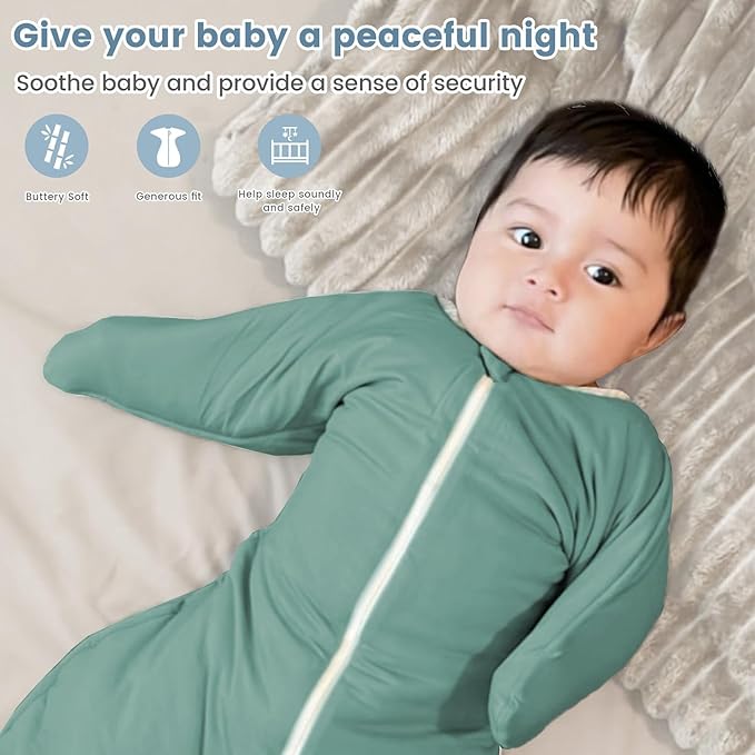 ZIGJOY Shark-Fin Transitional Swaddle for Newborn - 2.5 Tog Rayon Made from Bamboo Transition Swaddle Sleep Sack 3-6 Months Baby Arms Up Swaddle Blanket with 2-Way Zipper, Mint Green