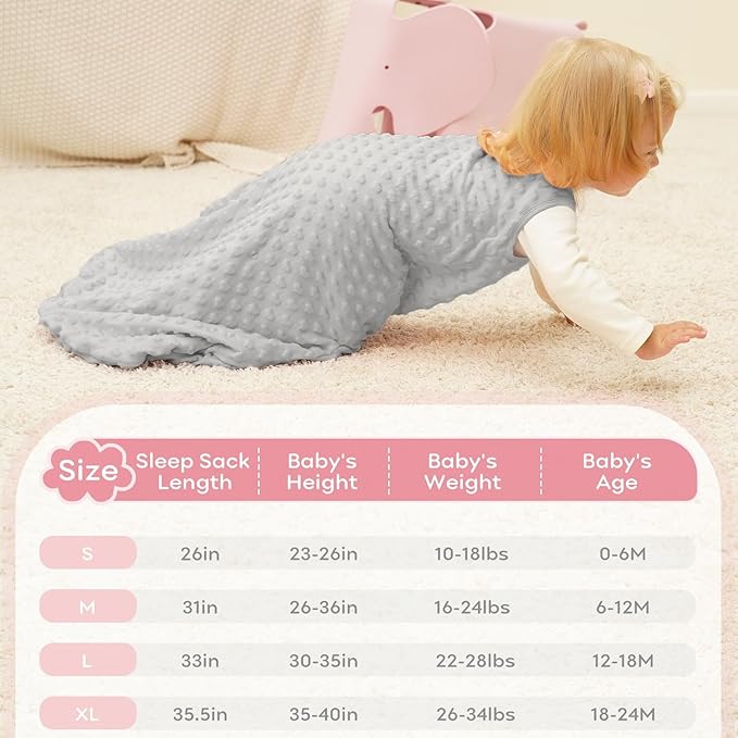 Yoofoss Fleece Baby Sleep Sack 6-12 Months with Plush Dots, TOG 1.5 Baby Wearable Blanket with 2-Way Zipper, Cotton Toddler Sleep Sack Fleece