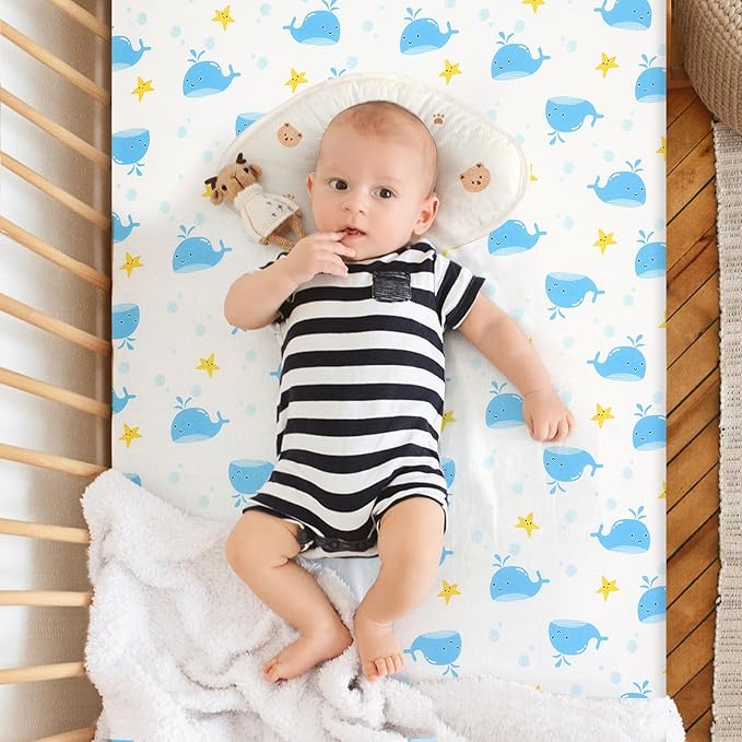 Pack n Play Fitted Sheet. 2 Piece Mini Crib Sheet. Elastic Playard Sheet. Portable Sheet Set. Elastic Convertible Playard Set. Compatible with Graco Pack n Play. (Baby Whale and Hedgehog)