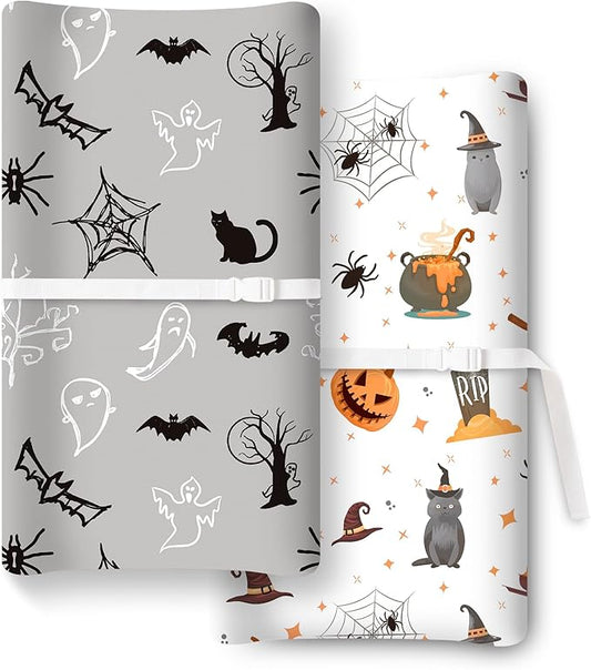 TotChill Halloween Baby Changing Pad Cover for Girls Boys, Fits Standard Changing Tables, Pumpkin, Black Cat, Bat, Witchy