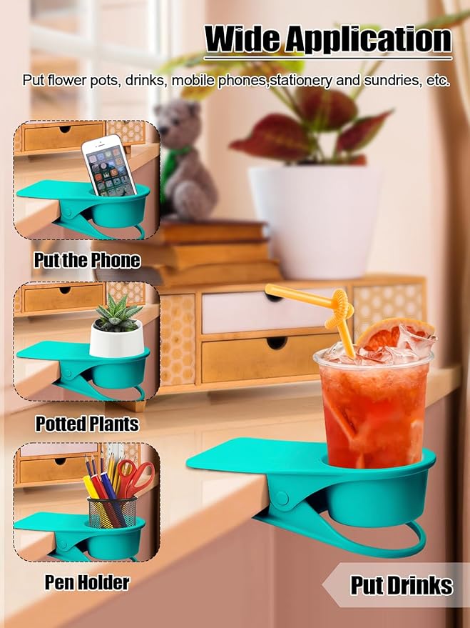 Kalolary 2-Pack Table Edge Cup Holder - Versatile Clip for Drinking Cups, Mugs & Bottles - Ideal for Home, Office & School (Blue)