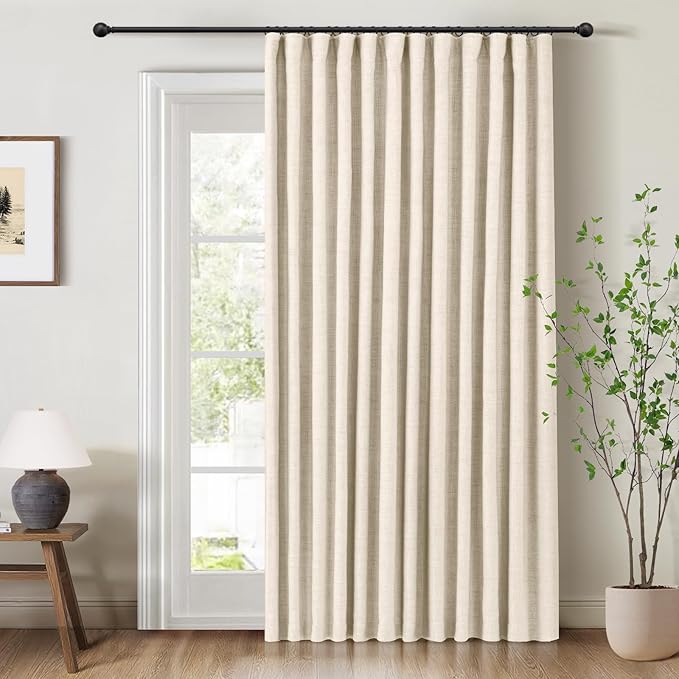 INOVADAY 100% Blackout Curtains for Bedroom, Black Out Curtains 96 Inch Long, Clip Rings Linen Blackout Drapes, Thermal Insulated Room Darkening for Living Room, 1 Panel - Cream,W102xL96