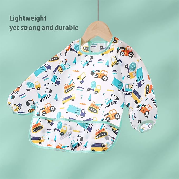 ElecMotive 5 Pack Long Sleeve Bib,Baby Toddler Waterproof Sleeved Bib for 6-30 Months Reusable with Catch-all Pocket