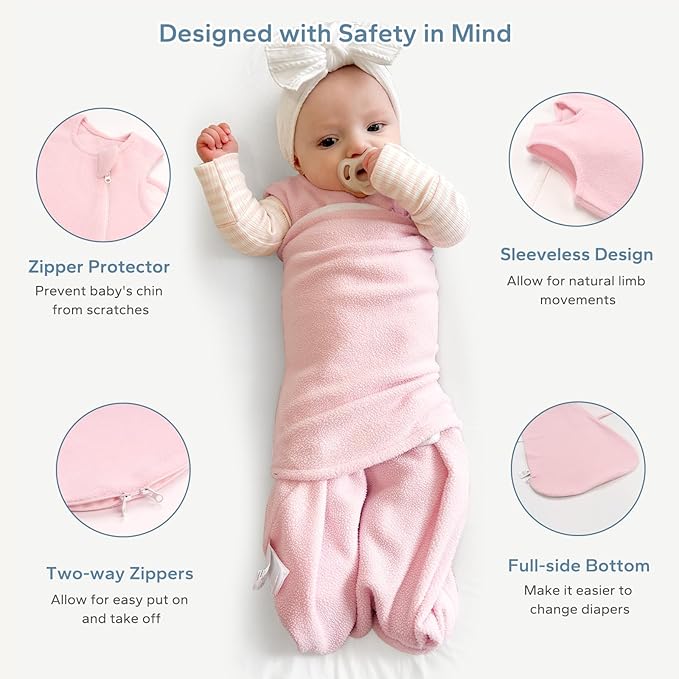 ZIGJOY Swaddle Sleep Sack Newborn 1.5 Tog Fleece Wearable Blanket Baby 0-6 Months - Lightweight MicroFleece Winter Sleeping Sacks Bag for Infant Girl Boy Gifts, Pink