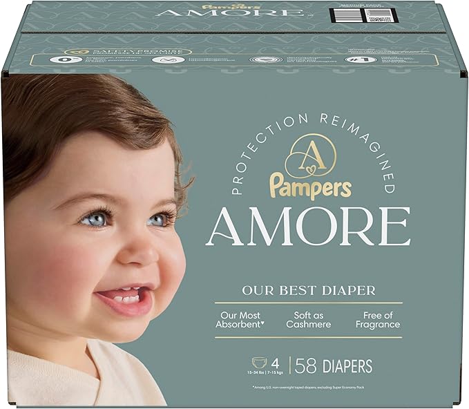 Pampers Amore, Size 4 (15-34 lbs), 58 Count, Our Best Diaper
