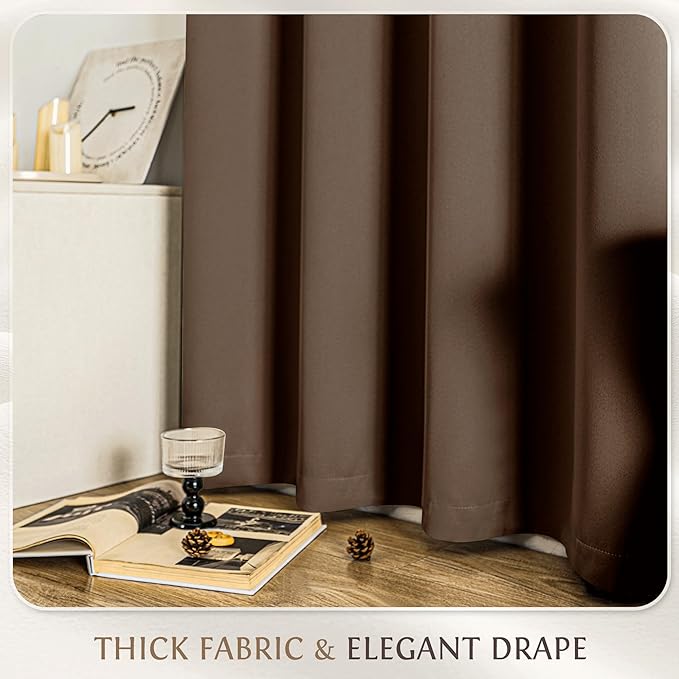 Beauoop 100% Blackout Curtains 54 Inch Long 2 Panels for Bedroom Living Room Coffee Brown Solid Room Darkening Thermal Insulated Soundproof Energy Saving Grommet Top Window Drapes,52x54, 2 Set