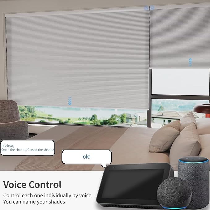 MYshade Motorized Cellular Shades - Smart Blinds Compatible with Alexa/Google Home/SmartThings,Light Filtering Rechargeable Cordless Honeycomb Blinds, Custom-Size Auto Shades for Windows (Grey)