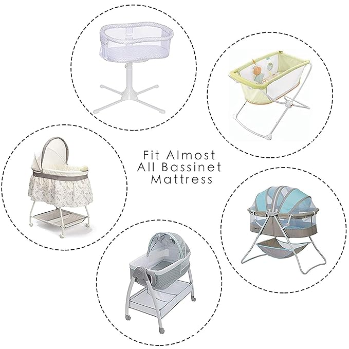 TILLYOU Baby Bassinet Sheets for Girls Boys 2 Pack Baby Sheets for Square Rectangle Oval Bassinet Mattress 33X16 Inch, Grey Clouds