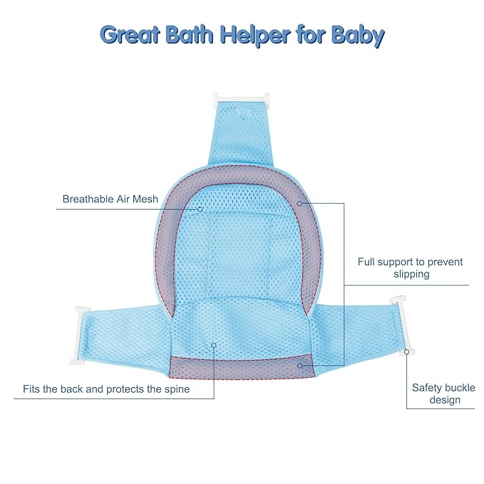 Colorlife Baby Bath Seat Support Net Infant Bathing Seat Support Mat, Adjustable Comfortable Non-Slip Three-Pointed Baby Shower Net Bathtub Sit Up Mesh for Newborn 0-12 Months-Blue(No Bathtub)