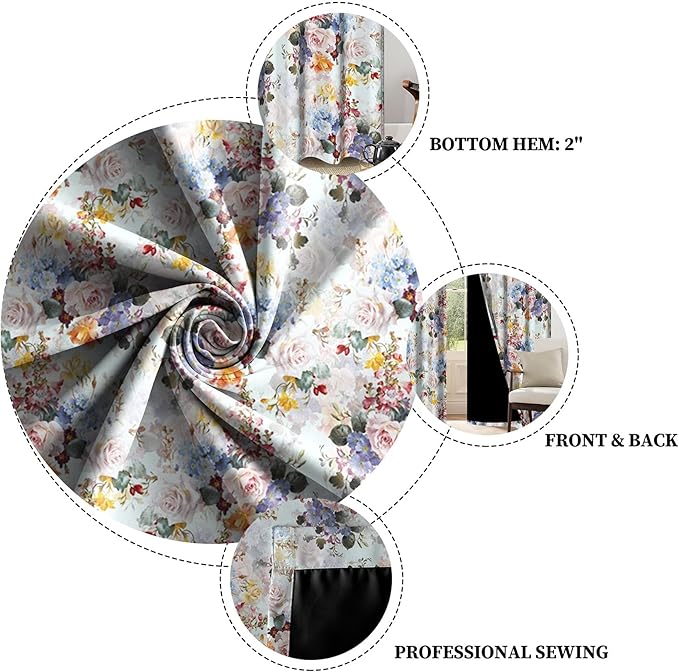 Renaiss Rustic Flower Window Curtains Watercolor Florals Painted for Living Room Decor Thermal Insulated Blackout Curtains for Bedroom Window Treatment & Drapes Grommet 42W x 84L Inch 2 Panel Set