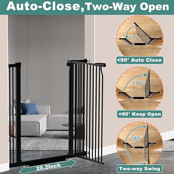 40.5" Extra Tall Baby Gate, 65.8"-68.5" Extra Wide Long Pet Gate, No Drill Large Dog Gates Indoor, Adjustable Tension Safety Child Gate Auto Close for Stairs Walk Thru Kid or Pet Black