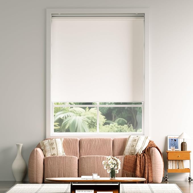 Cordless Roller Shades Blackout Blinds for Windows Room Darkening Rolled Up Shades with Spring System, UV Protection Window Shades Door Blinds for Home and Office (White, 70" W x 72" H)