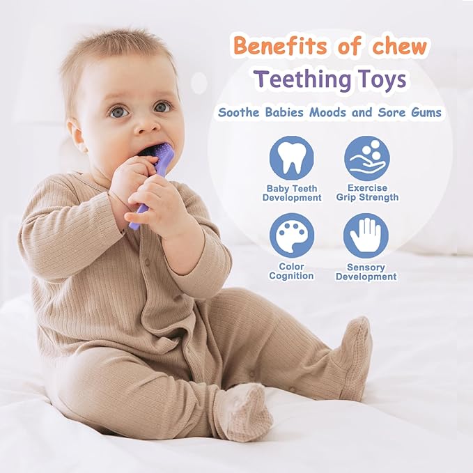 Baby Teething Toys [Original] - Silicone Teethers for Babies, Tools Set Baby Teether Chew Toys Teething Relief, Stuff Essentials and Gifts for Toddler Infant Boys Girls 3+ Months | 4 Pieces