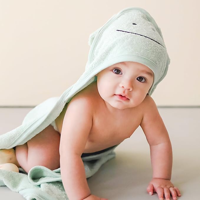 CuddleBug Premium Hooded Baby Bath Towel & Washcloth Set (Frog) - 100% Cotton Terrycloth Hooded Baby Towels for Newborn & Toddler, Super-Soft & Absorbent, Newborn Essentials (30" x 30") - Sage Green