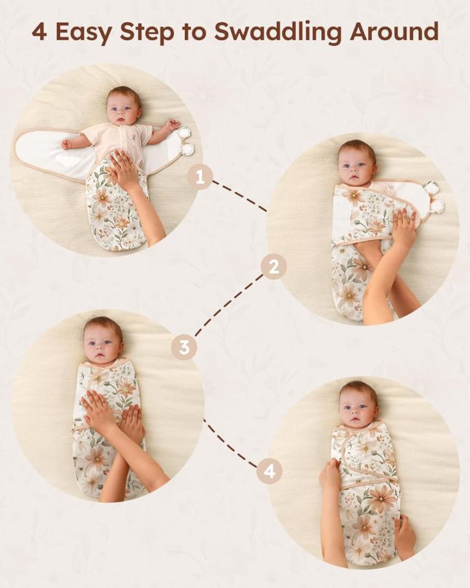 Baby Swaddles for Newborns with Zipper, 100% Cotton Newborn Swaddle Sack, 3 Pack Baby Swaddles 3-6 Months Swaddle Sleep Sack for Newborn Baby Boy Girl Orange Flower