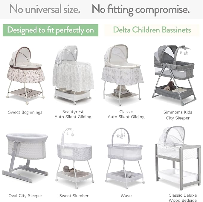 Bassinet Fitted Sheets for Delta Children and Simmons Kids Bassinet - Fits 16 x 32 Inch Oval Bassinet Mattress Pad – Snuggly Soft 100% Jersey Cotton – Cream + Brown – 2 Pack