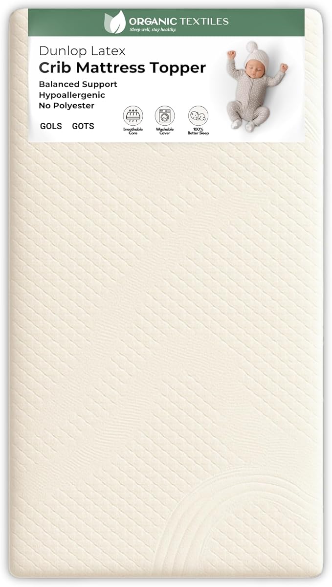 ORGANIC TEXTILES Organic Baby Mattress Topper with Organic Cotton Removable Cover - GOLS/GOTS Certified - Breathable - 3" Playard (38"x26")