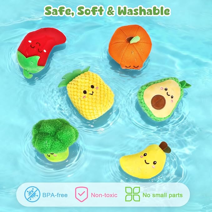 TOHIBEE Baby Sensory Toys -16 PCS Fruit Vegetable Color Sorting Play Food with Rattle,Crinkle,Baby Toys 6-12 Months Montessori Toys for 1 Year Old Boy Girl, Baby Stocking Stuffers