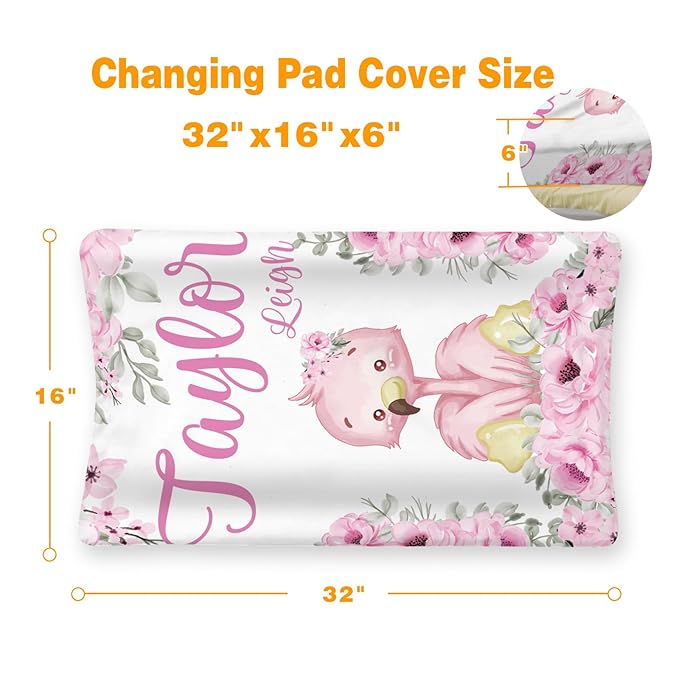 Custom Changing Pad Cover Set - Jersey Knit Ultra Soft Unisex Waterproof Diaper Changing Table Covers with Personalized Name for Baby Boys Girls - Comfy Cozy 2 Pcs Set Style18