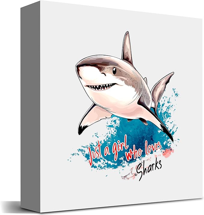 Shark Decor Wooden Box Sign Decorative, Home Room Desk Decorations For Teens Teenage Girls Age 8-12, Shark Lovers Themed Gifts Stuff Accessories Things Merchandise Items!