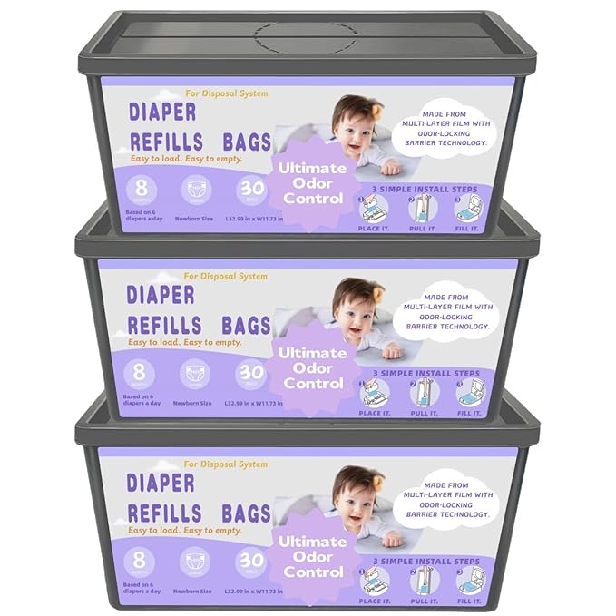 Diaper Easy Roll Refill Bags，90 Lavender Scented Diaper Pail Refills，Holds Up to 4200 Newborn Diapers，Superior Odor Control，Compatible with Genie Easy Roll Signature & Platinum Pails