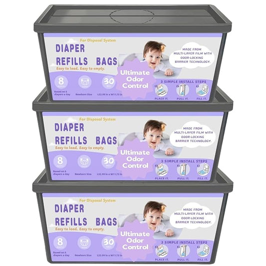 Diaper Easy Roll Refill Bags，90 Lavender Scented Diaper Pail Refills，Holds Up to 4200 Newborn Diapers，Superior Odor Control，Compatible with Genie Easy Roll Signature & Platinum Pails