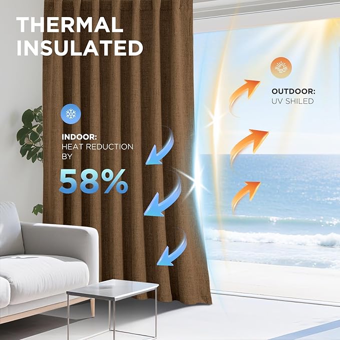 Joydeco Blackout Curtains for Bedroom - 100% Light Blocking 2 Panels Cappuccino Drapes 42" W x 96" L, Thermal Insulated Room Darkening Curtains, Linen Textured for Living Room, Rod Pocket & Back Tabs