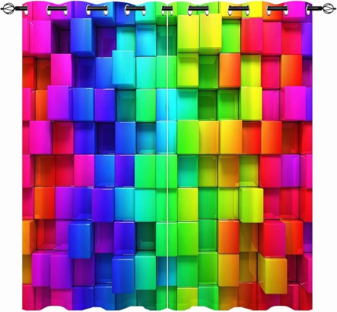 Colored Contour Curtains W29.5 x L65 Inch Grommet Thermal Insulated Blackout Window Drapes Abstract Rainbow Colorful Block Brick Print Pattern for Kids Boys Girls Nursery Baby Bedroom 2 Panels