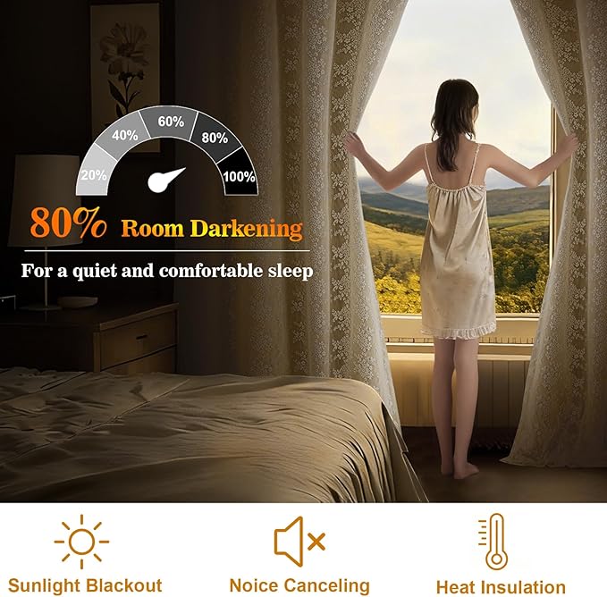 Yinhua Blackout Curtains for Bedroom Double Layer Beige Curtains for Living Room 84 Inches Long Nursery Curtain with Tiebacks, Thermal Insulation Grommet Drapes for Toddler, 52" W x 84" L