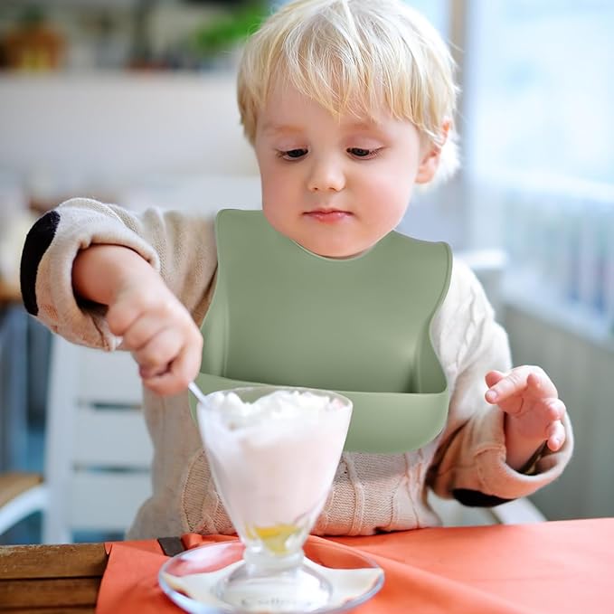 Eascrozn Silicone Bibs for Babies Toddler Set of 3, BPA Free, Soft Adjustable Waterproof Bibs for Feeding Essentials