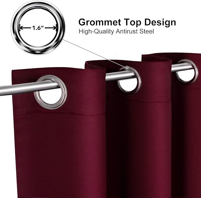 ChrisDowa Burgundyout Curtains 72 inches Long for Bedroom - Grommet Thermal Insulated Room Darkening Curtains for Living Room (1 Panel, Burgundy, 42 x 72 Inch)