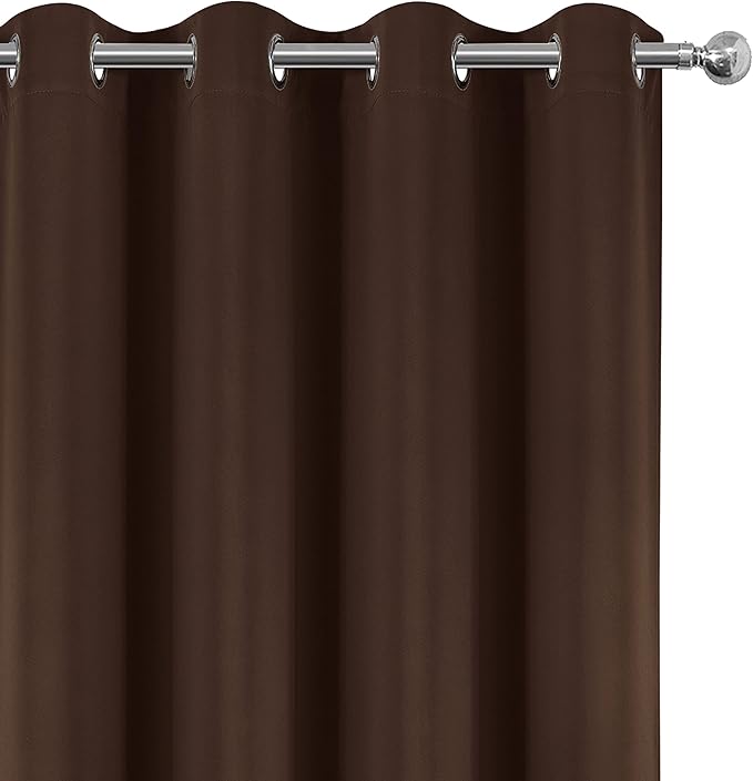 LEMOMO 100% Blackout Curtains 52 x 63 Inch Chocolate Brown Curtains 2 Panels Darkening Thermal Insulated Bedroom Curtains