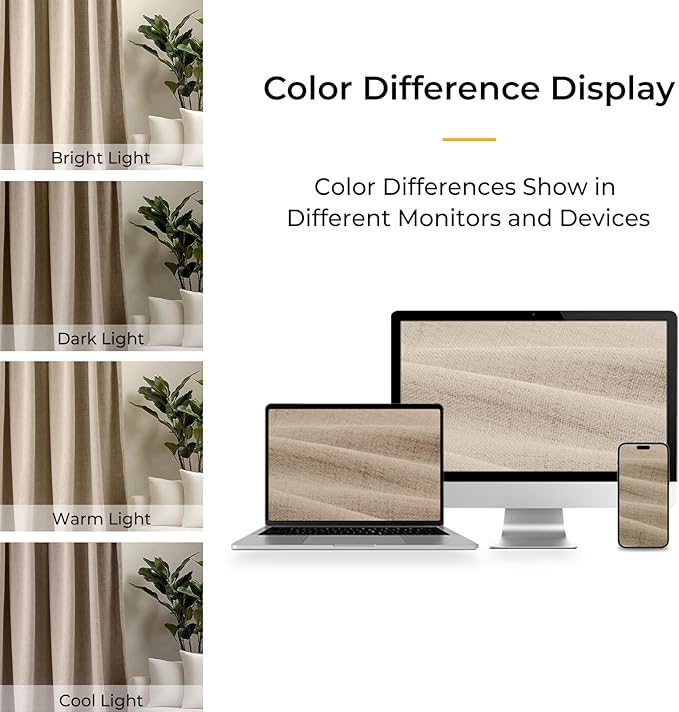 INOVADAY 100% Blackout Curtains for Bedroom, Black Out Curtains 72 Inch Long, Clip Rings Linen Blackout Drapes, Thermal Insulated Room Darkening for Living Room, 2 Panels - Oatmeal,W50xL72