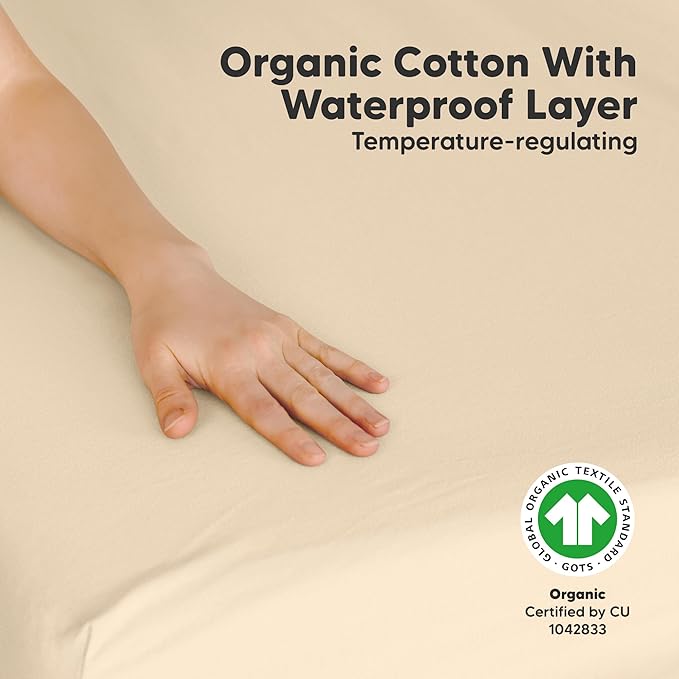 2 Pack and Play Sheets, Waterproof Mini Crib Sheets Fitted - 38x26 Organic Cotton Pack N Play Sheets for Graco Pack and Play Mattress, Playard Baby Crib Sheets,Neutral for Boy,Girl,Toddler(Macadamia)