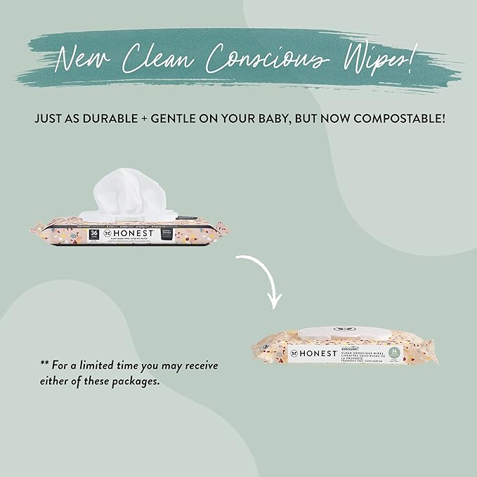 The Honest Company Hypoallergenic Multi-Use Baby Wipes for Sensitive Baby Skin, Terrazzo, 36 Count