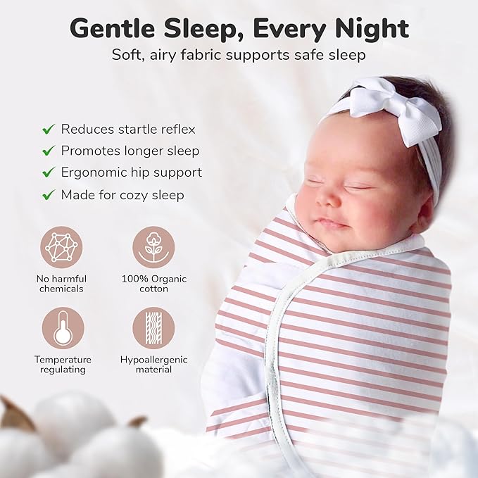 Mama Cheetah Baby Swaddle Sack, Organic Cotton Swaddle Blanket, Adjustable Swaddle Sleep Sacks, Easy Swaddles for Boy Girl 0-3 Month, Baby Essentials, 4-Pack, Dusty Rose