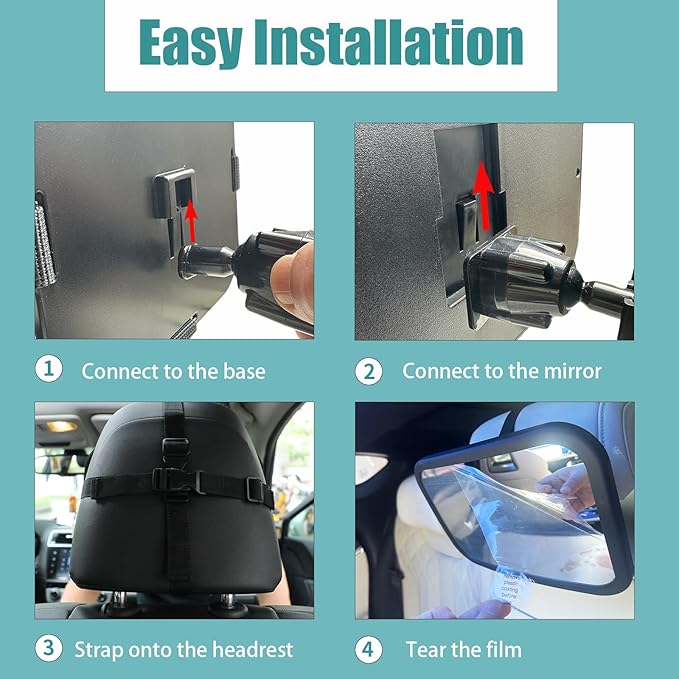 2 Pack Baby Car Mirror Clear Wide View Convex Shatterproof Shake-Proof 2 Pack Easy Install Rear Facing Backseat Mirror for Car Seat Attachment Blind Spot Reduction Distortion-Free View