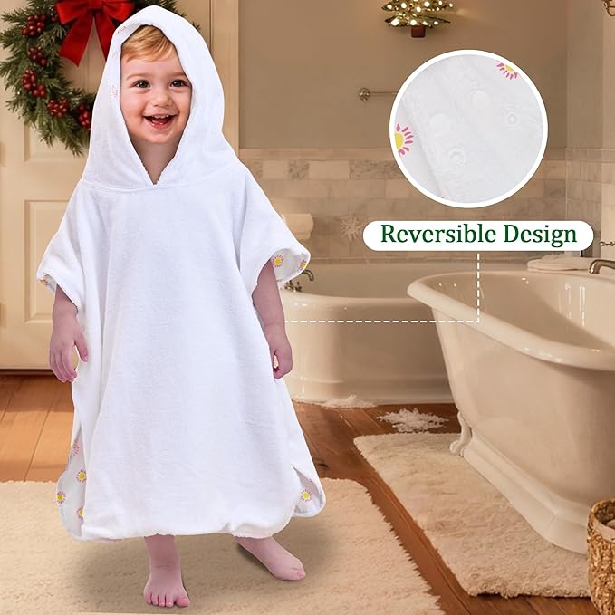 VOOVA & MOVAS Double-Layered Thick Toddler Poncho Towel with Hood (2-4 Years, 20x21 Inches) | Ultra Soft & Absorbent Cotton | Toddler Bath Towel for Swimming, Beach, Shower & Winter