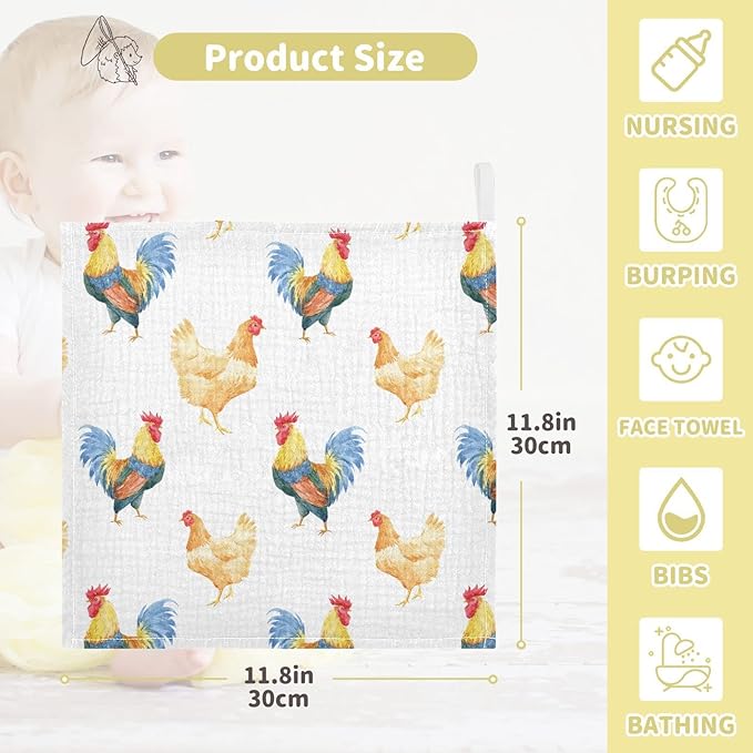 Vvfelixl Cotton Baby Muslin Washcloths Soft Baby Face Towel for Newborn Infants, 11.8 X 11.8 Inch, 3 Pack White