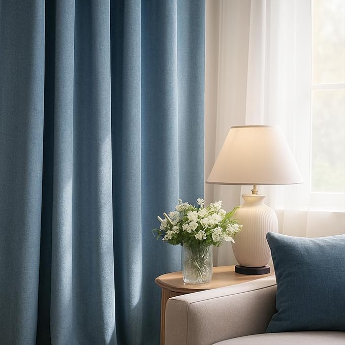 Topfinel Slate Blue 96 Inches Long Velvet Room Darkening Curtains,Dusty Blue Noise Reducing Black Out Elegant Thermal Insulated Light Blocking Privacy Curtains 2 Panels,96 inches Length