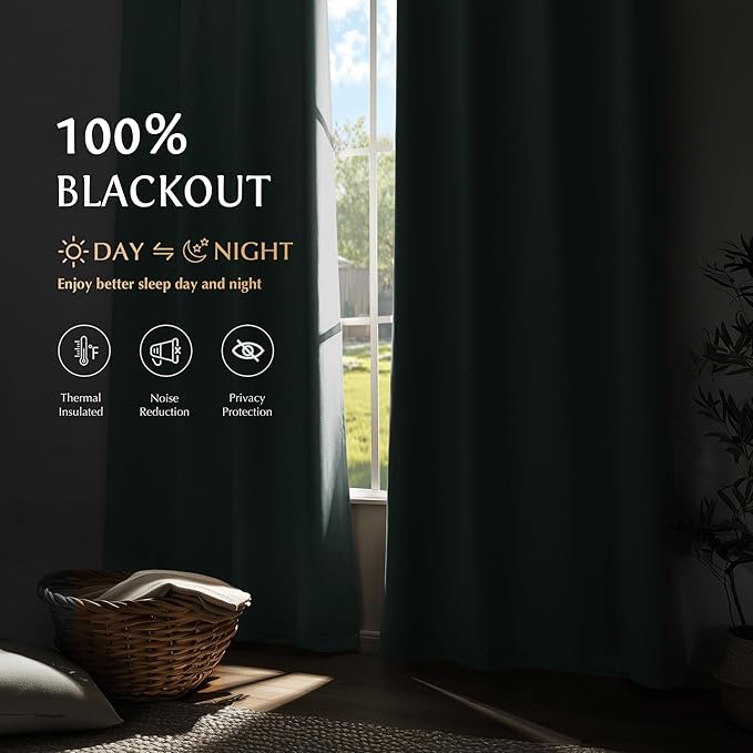 Beauoop 100% Blackout Curtains 54 Inch Long 2 Panels for Bedroom Living Room Seafoam Green Solid Room Darkening Thermal Insulated Soundproof Energy Saving Grommet Top Window Treatment Drapes,52x54
