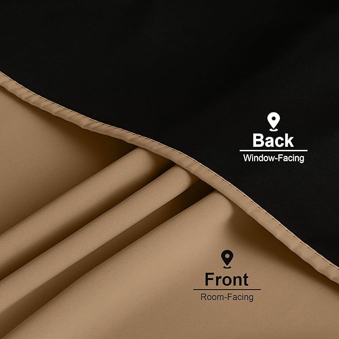 NICETOWN Gold Brown 100% Blackout Curtains for Bedroom, 52x84 Inches Set of 3 for Living Room, Rod Pocket Back Tab & Noise Reducing Drapes Black Lined Insulated Window Treatment Panels