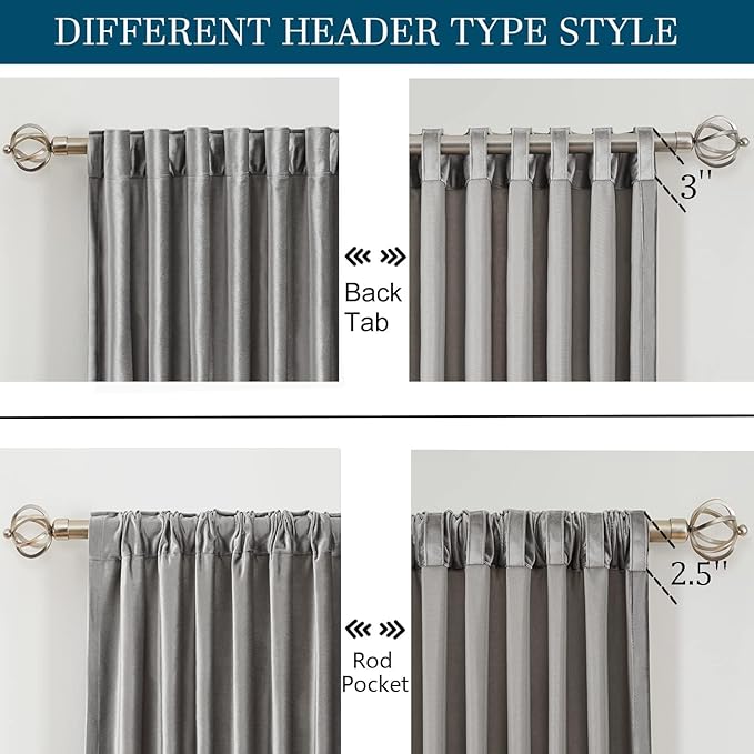 PRIMROSE Light Grey Curtains 102 inch for Living Room,2 Panels Drapes Blackout Rod Pocket Back Tab Window Treatment Room Darkening Thick Decorative Curtains for Bedroom