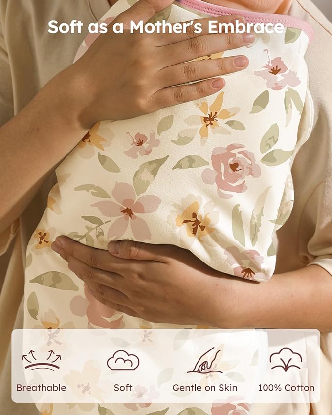Baby Swaddles for Newborns with Zipper, 100% Cotton Newborn Swaddle Sack, 3 Pack Baby Swaddles 3-6 Months Swaddle Sleep Sack for Newborn Baby Boy Girl Pink Flower