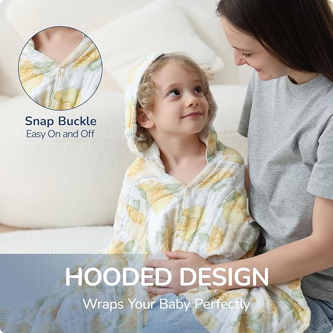 Toddler Hooded Bath Towels,100% Cotton Muslin Baby Towels for Boys Girls,Ultra Soft & Absorbent Quick Dry Kids Towel for Beach,Pool,Bathroom,Large 43x43 Inch