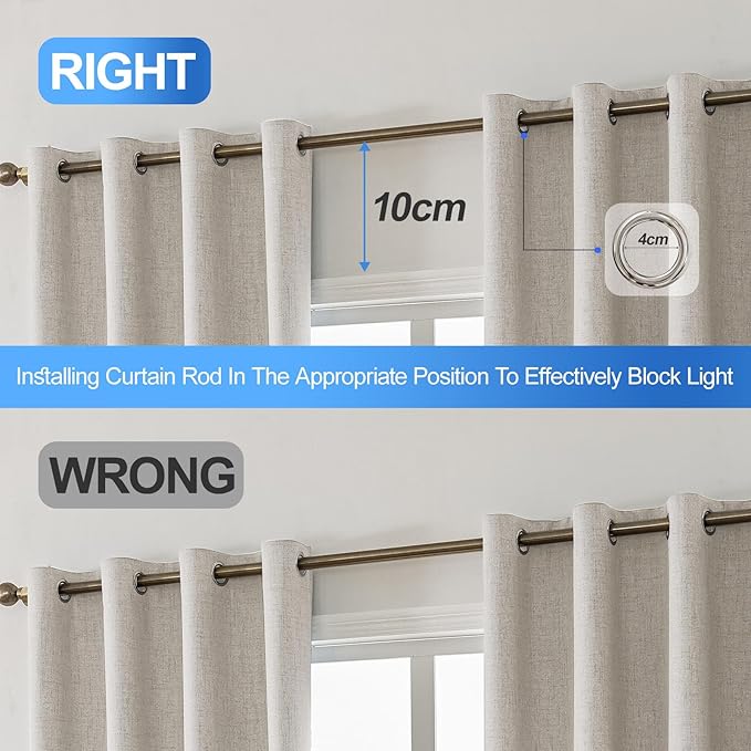 Linen 100% Blackout Curtains for Bedroom, Blackout Curtains 63 Inch Length, Room Darkening Curtains for Living Room, Long Curtain Grommets Drapes, Thermal Curtains(2 Panels, Oatmeal)