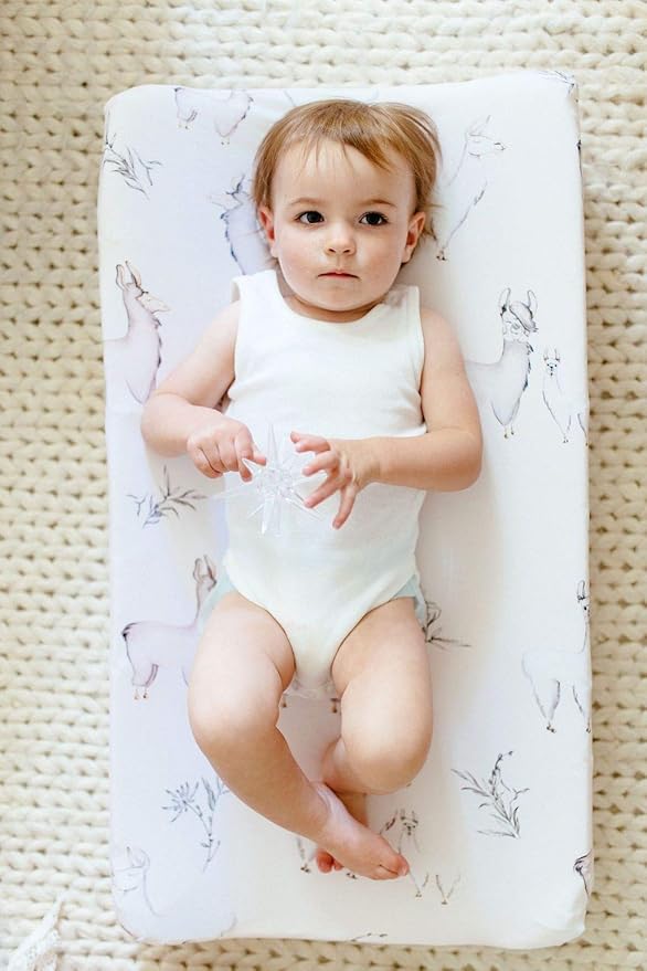 Oilo Changing Pad Cover, Breathable Turkish Cotton Fitted Jersey, 300 Thread Count, Machine Washable, Fits Standard Changing Pads (32" x 16"), Girl, Boy, & Neutral Nursery Design, Llama