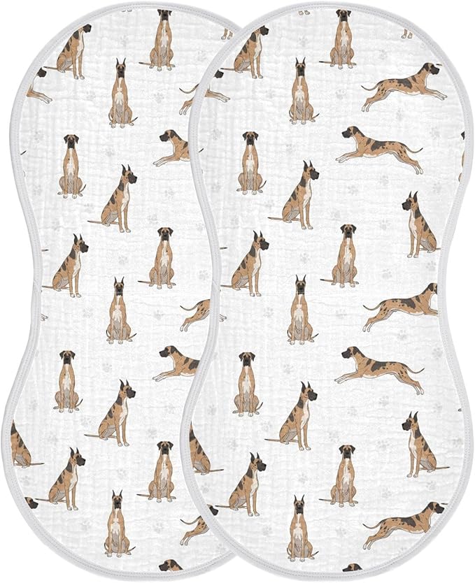 Qinllo 2 Pack Muslin Burp Cloths Great Dane Dog White Cotton Baby Burp Cloths Ultra Absorbent and Soft Thick Burping Cloth for Newborn Babies Boys Girls 22x11 Inch