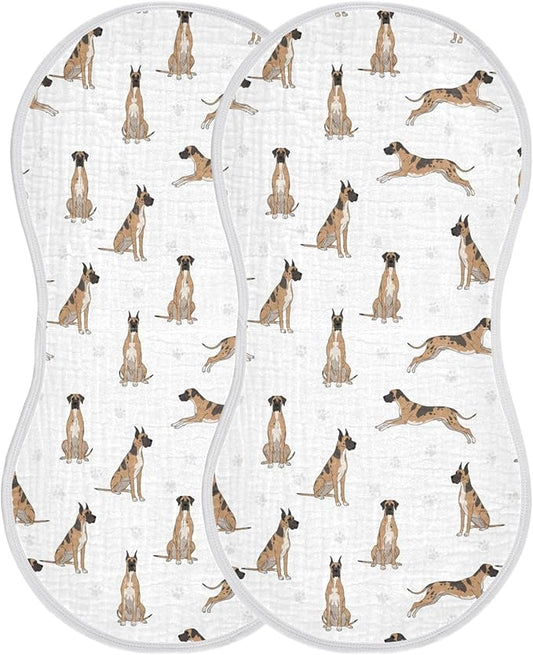 Qinllo 2 Pack Muslin Burp Cloths Great Dane Dog White Cotton Baby Burp Cloths Ultra Absorbent and Soft Thick Burping Cloth for Newborn Babies Boys Girls 22x11 Inch